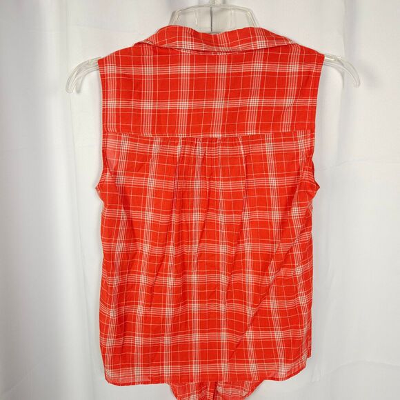 J Crew Womens XS Red Plaid Sleeveless Button Down Tank Top Blouse Vest - Picture 3 of 6